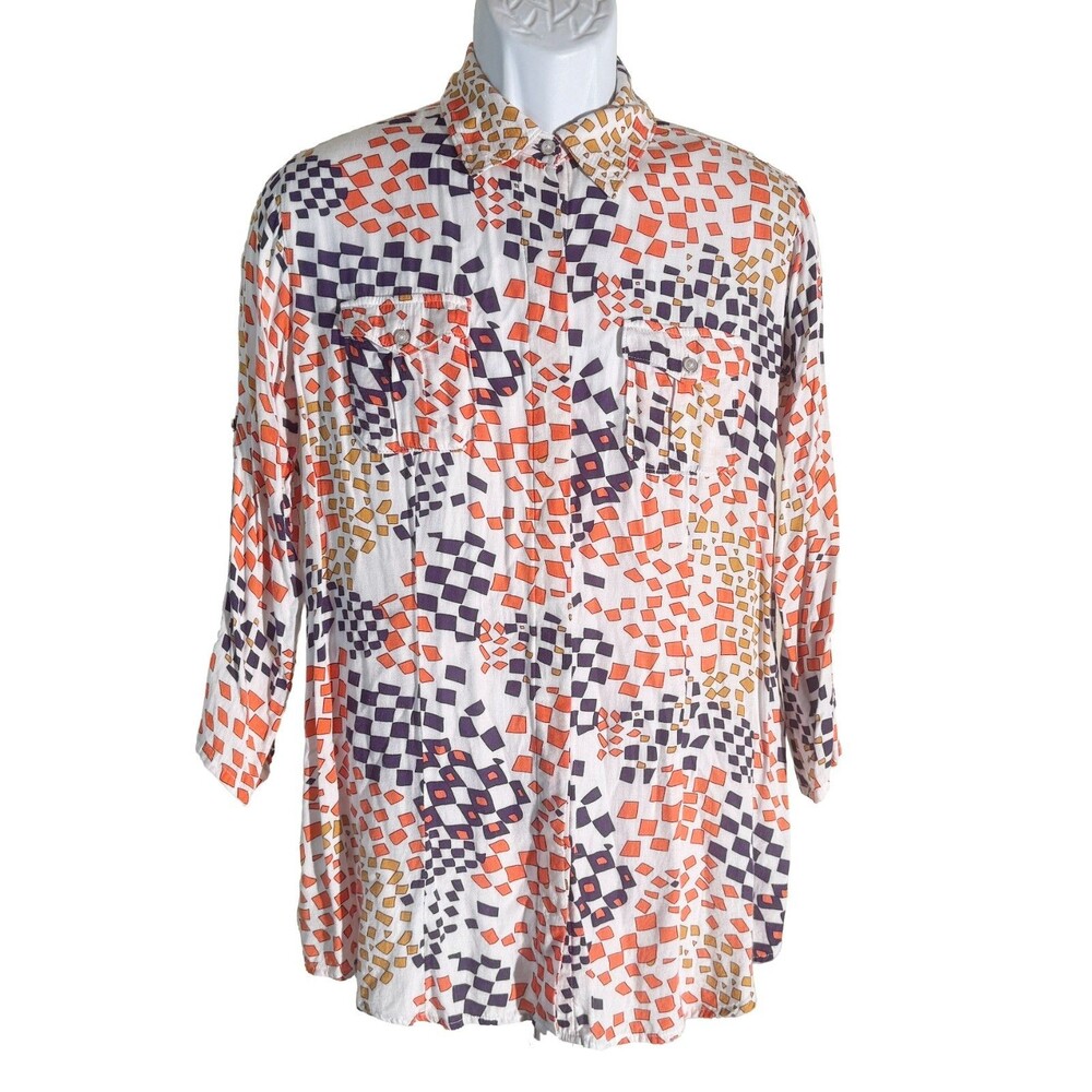 CABI Women's 3/4 Sleeve Button Down Colorful Shirt Medium